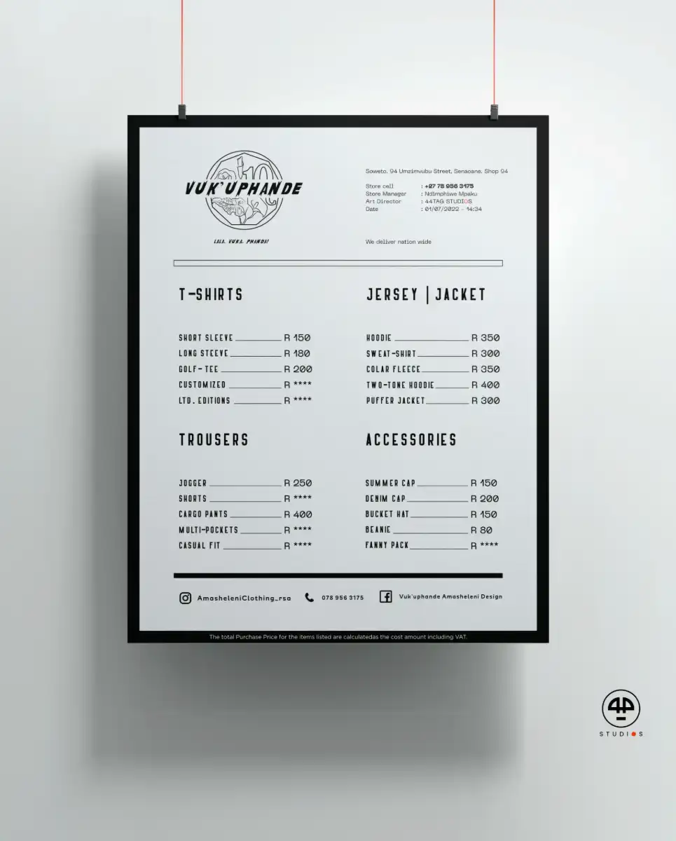 Framed Service Menu Design